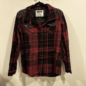 Nikita Women's Red and Black Plaid/jean Button Down Shirt